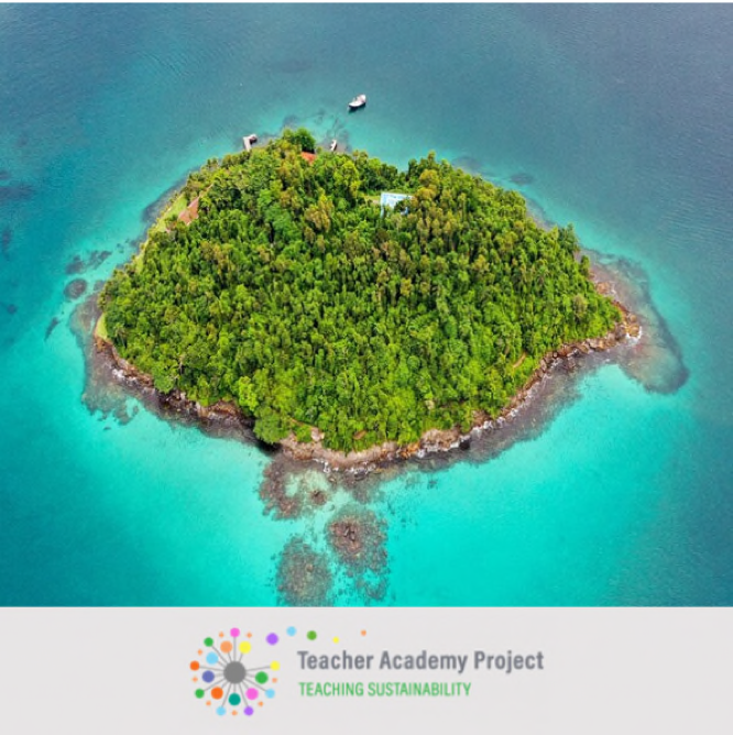 Logo: TAP-TS Logo (Teacher Academy Project – Teaching Sustainability) Bild: “Island Challenge”, Bild von Jaume Galofré, Unsplash.com